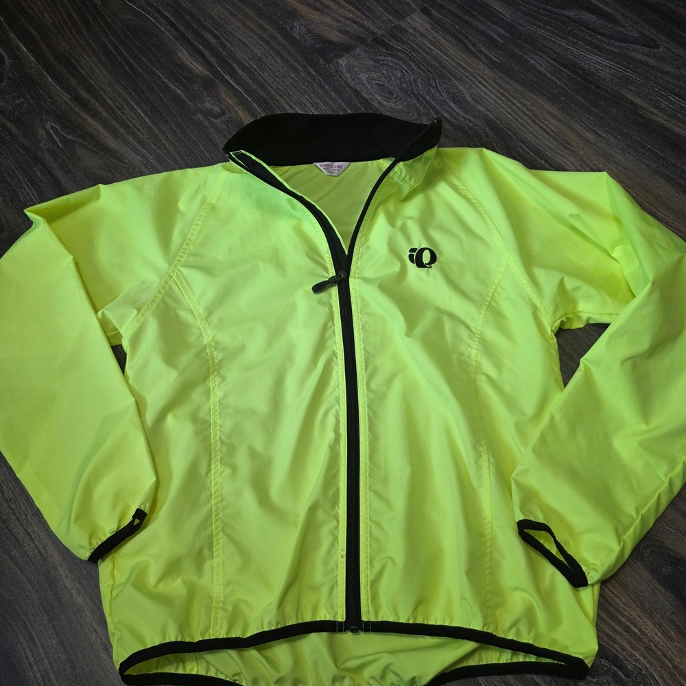 Pearl Izumi Womens Neon Yellow Cycling Windbreaker Jacket Full Zip Large 4781
